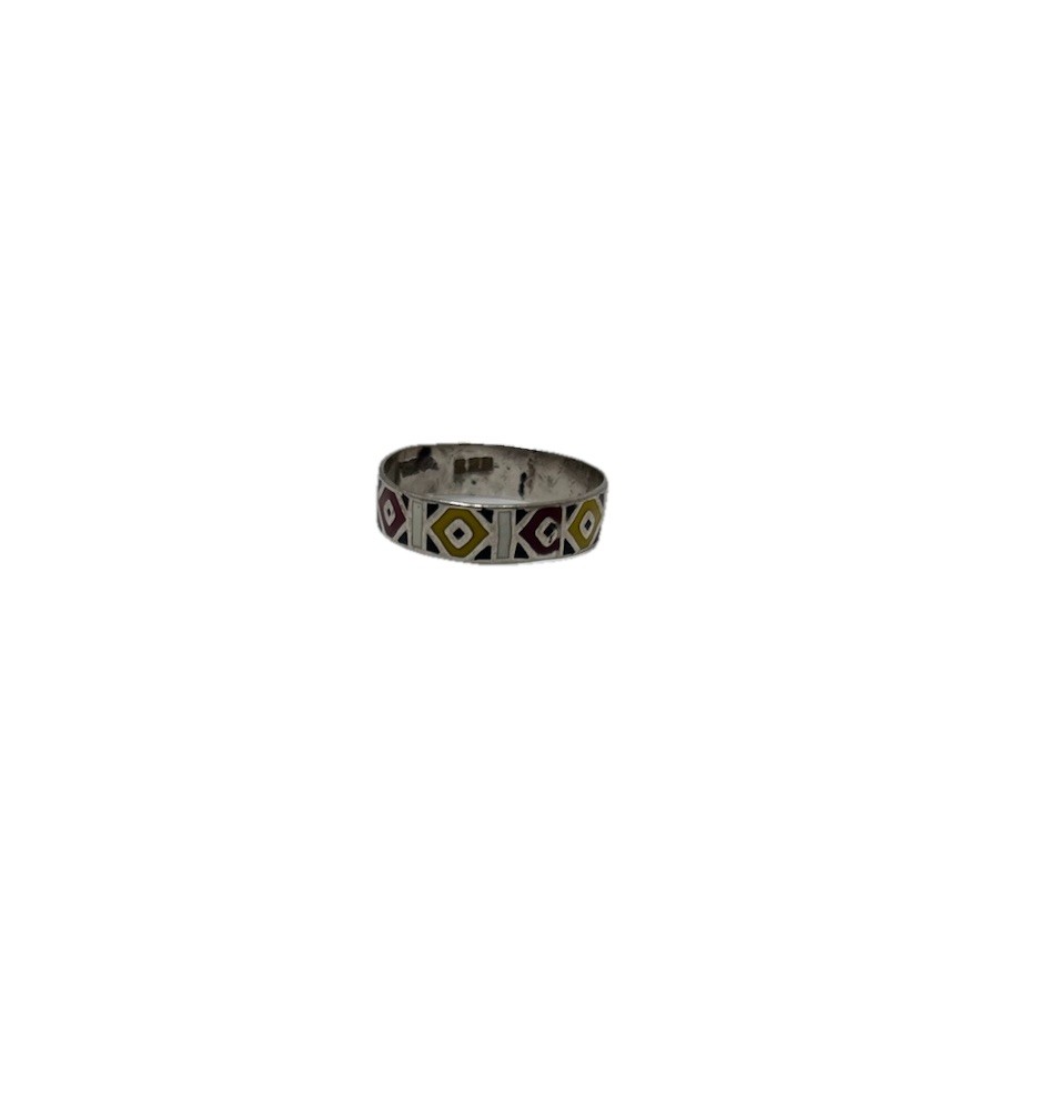 VTG Silver 925 Geometric Red and Yellow Ring Size 8