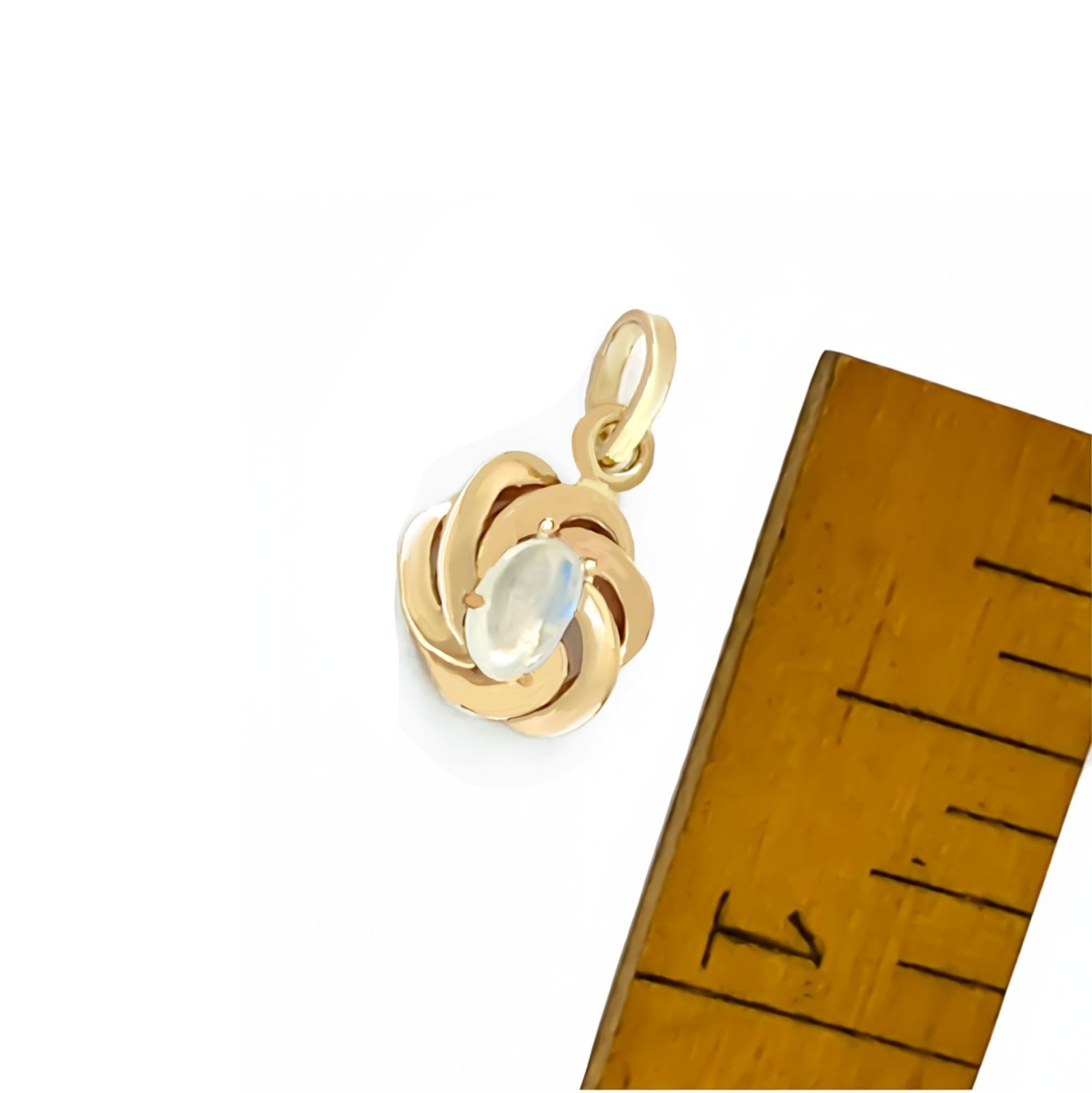Edwardian Ceylon Blue Moonstone Love Knot 14k Gold Pendant, Antique Gold Charm