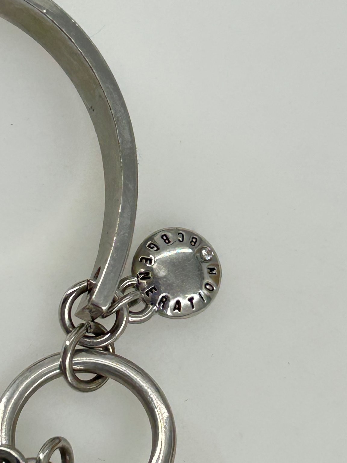 BCBG Generation Silver Tone Toggle Cuff Bracelet Womens Happy Blessed Free