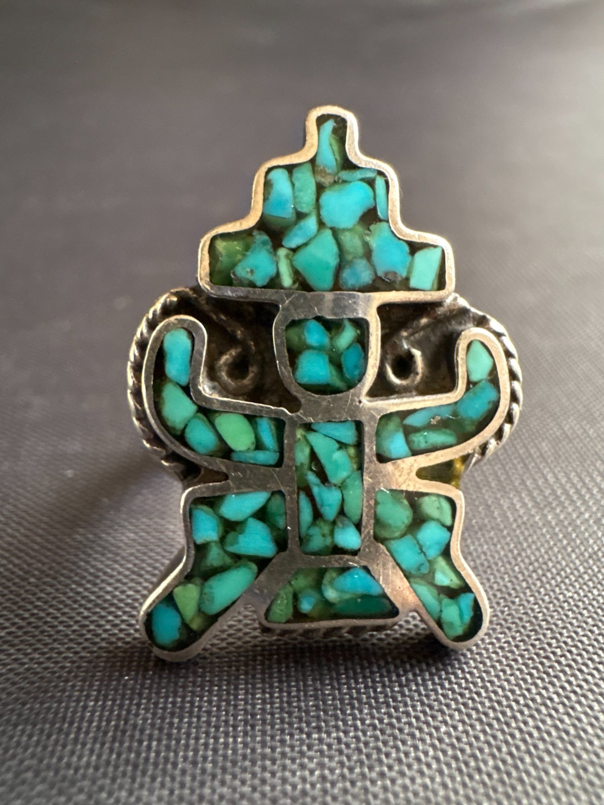 Vintage Sterling Silver Native American Knifewing Deity Turquoise Ring 6.75 US