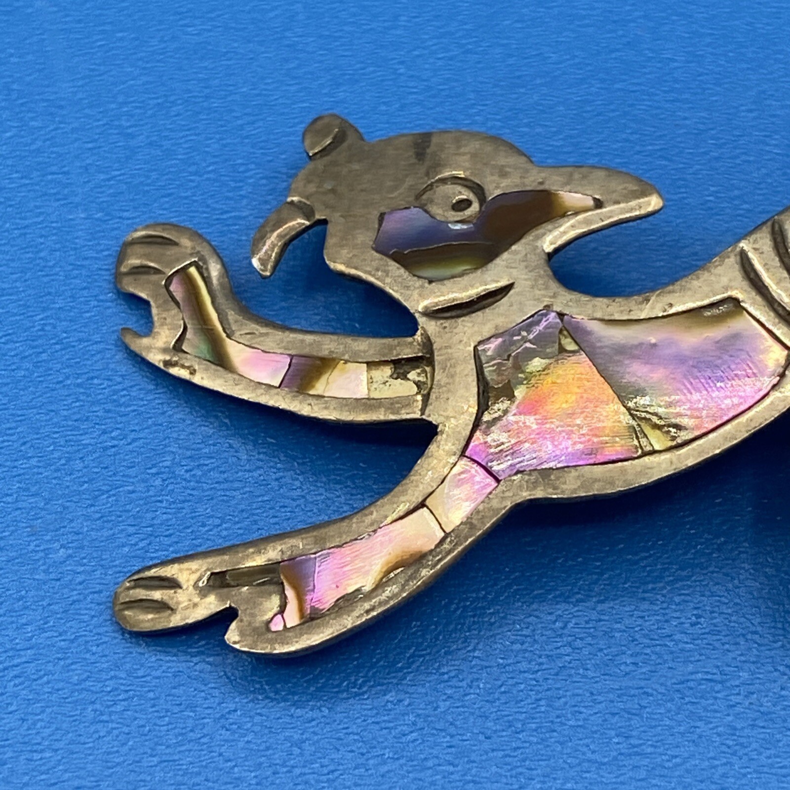 Taxco vtg Mexican silver PIN Brooch unknown creature Abalone unreadable mark