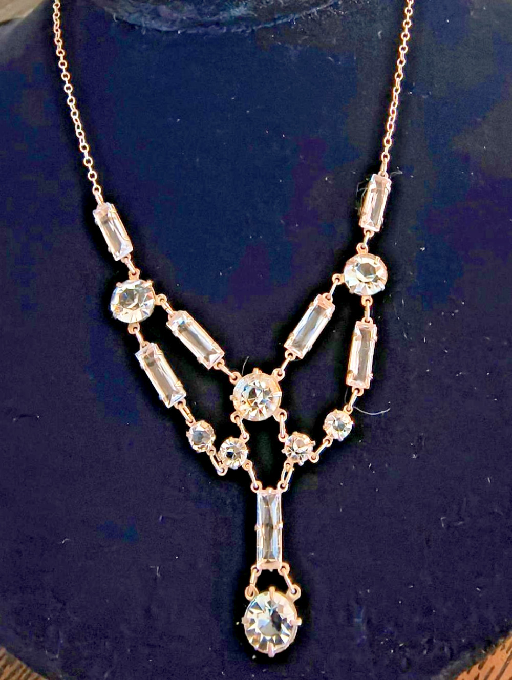Sterling Silver 1920s – 30s Flapper Open Back Glass Crystal Necklace Wedding