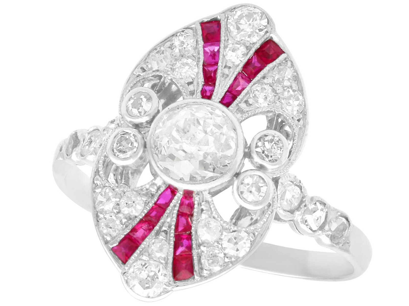 Antique Art Deco 1.10 carat Diamond and 0.16 carat Ruby Platinum Dress Ring