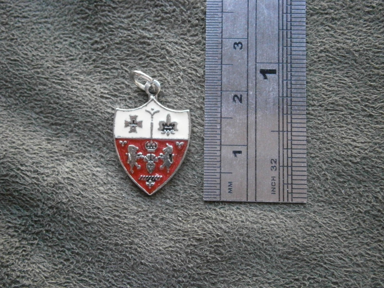 Unknown French Coat of Arms Vintage Silvertone Enamel Bracelet Charm Pendant Red