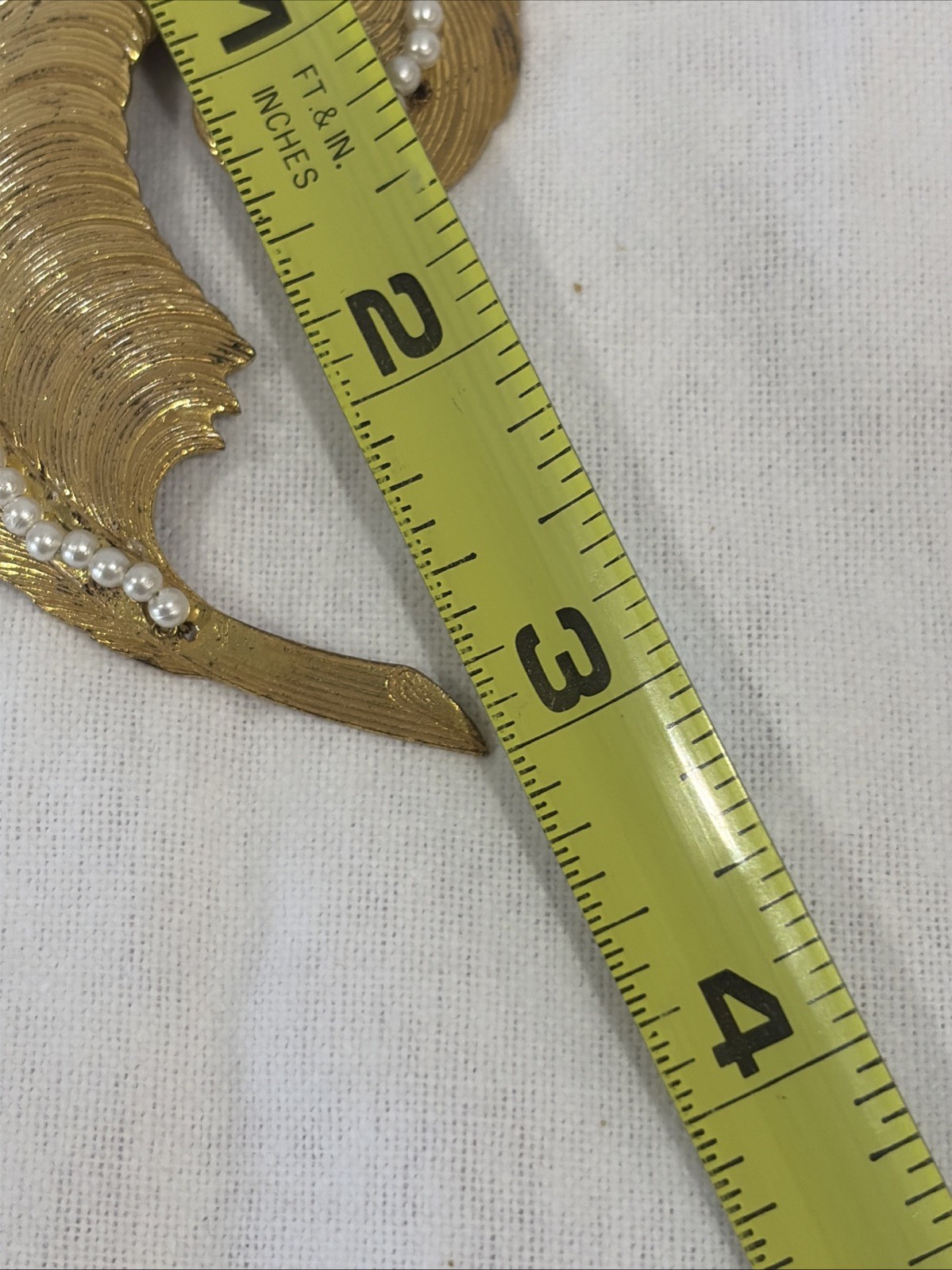 Signed Miriam Haskell Gold Tone Large Feather Quill Brooch 3 Inch