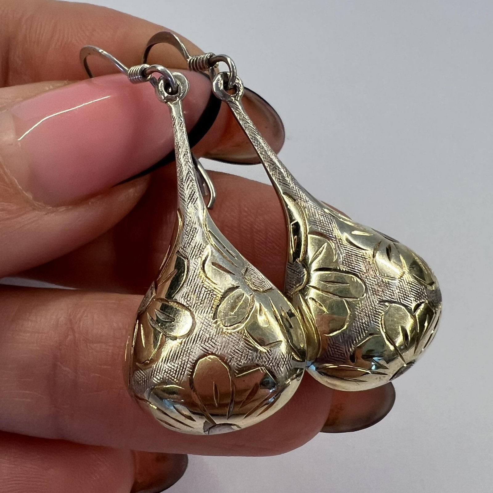 Vintage Gilt Sterling Silver 925 Women’s Jewelry Earrings Drops Italy 4.7 gr
