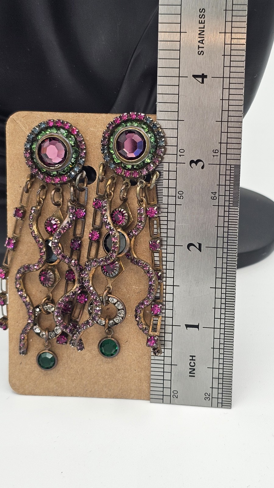 Sorrelli Crystal Chandelier Clip Earrings Purple Pink Green Rhinestone Statement