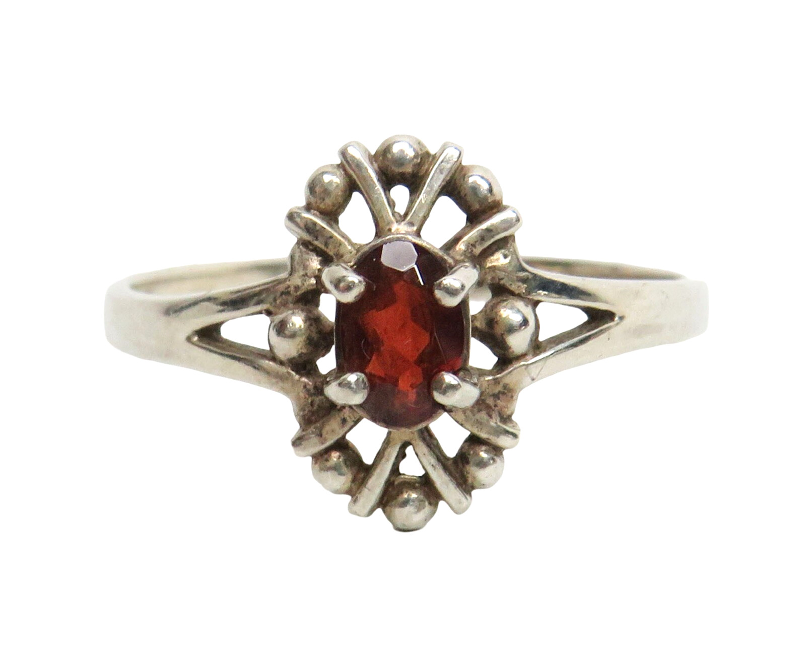 Sterling Silver Oval Garnet Ring Size 9 3/4