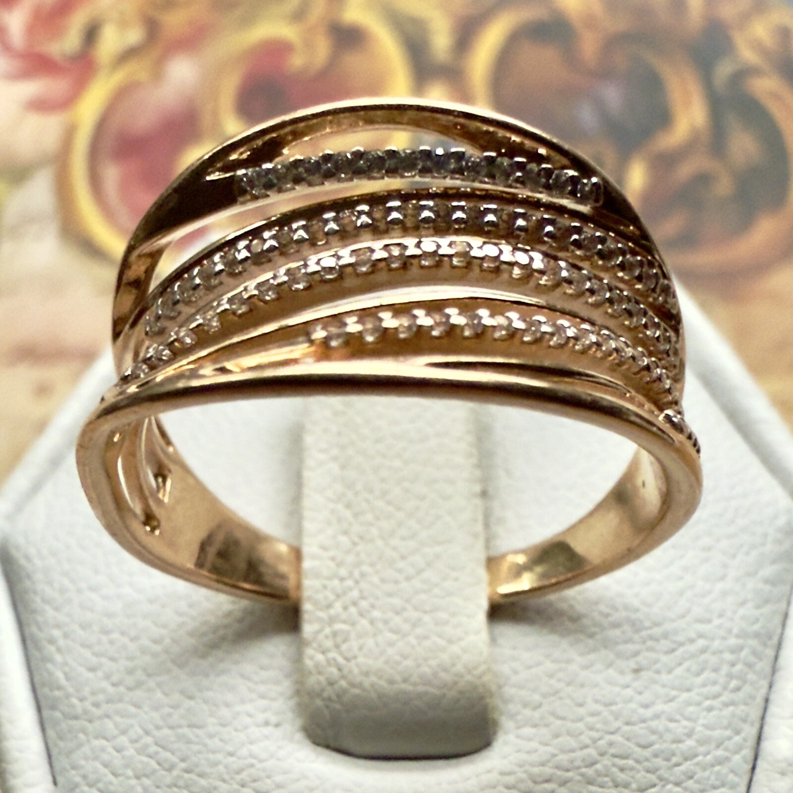 Size 7.75 – 14K 585 Rose Gold & CZ Vintage East European Designer Ring – #1514