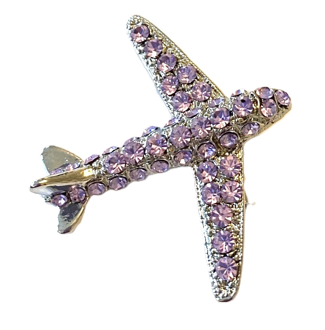 PLANE BROOCH! Signed Figural Pin! Light Purple Crystal Plane! Silver Plated!