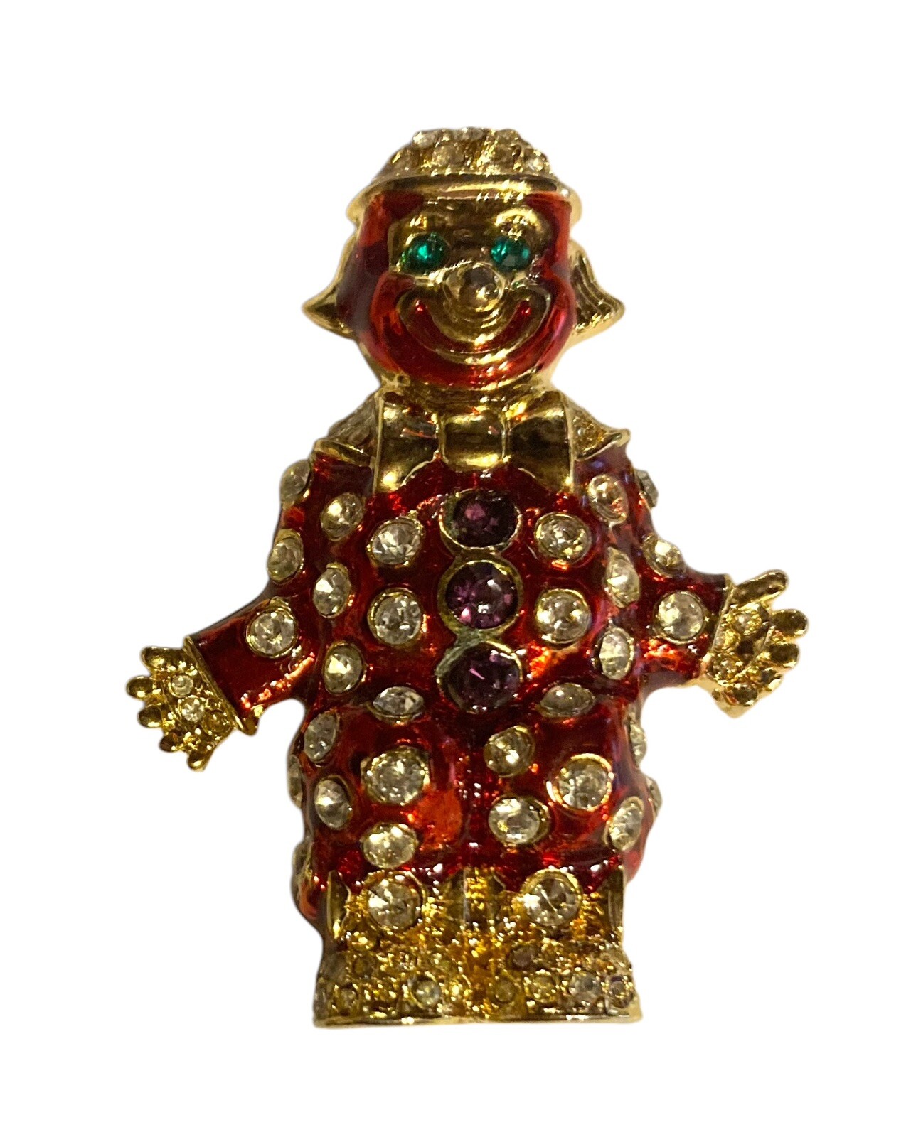 Vintage Clown Red Enamel Multi-Colored Rhinestone Gold Tone Brooch Circus