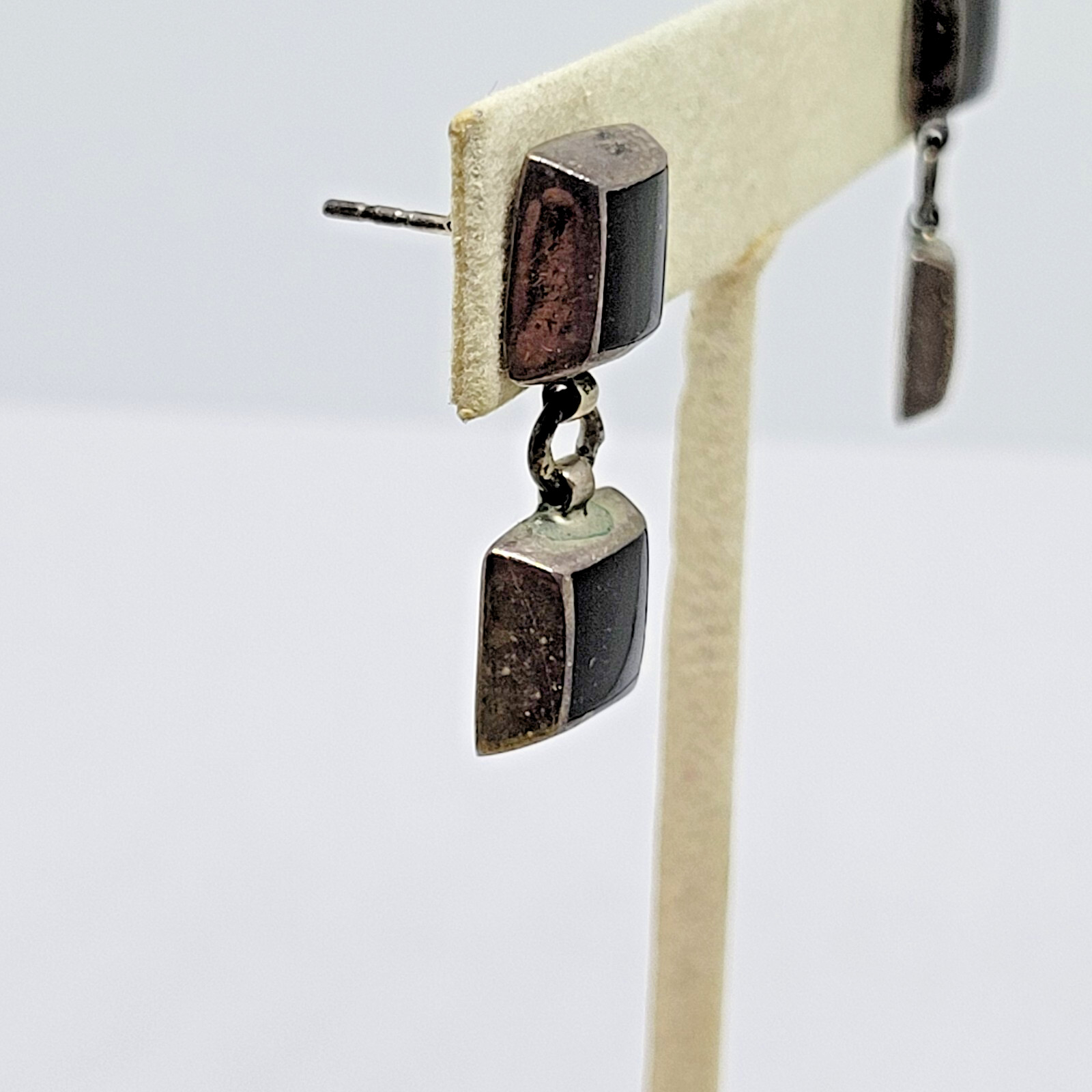 Silpada Sterling Silver Onyx Double Square Modernist Drop Dangle Earrings ~P0187