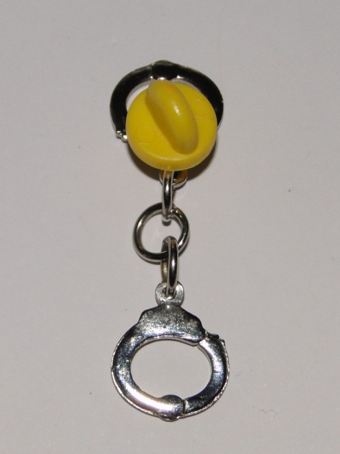 Vintage Zinc Alloy Miniature Law Enforcement Handcuffs Lapel Pin or Tie Tac