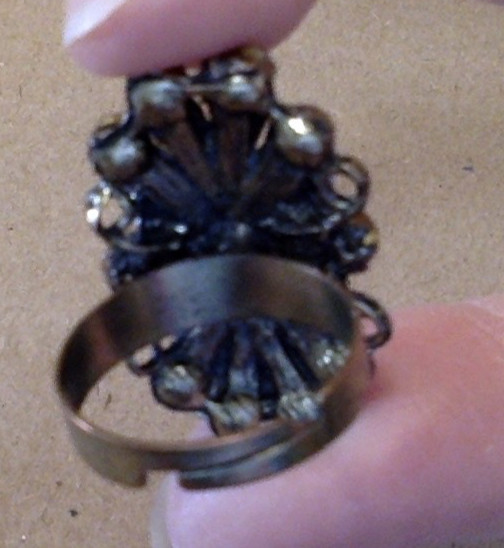 Aurora Borealis Rhinestone Oval Cluster Adjustable Vintage Ring 1.25 inches long