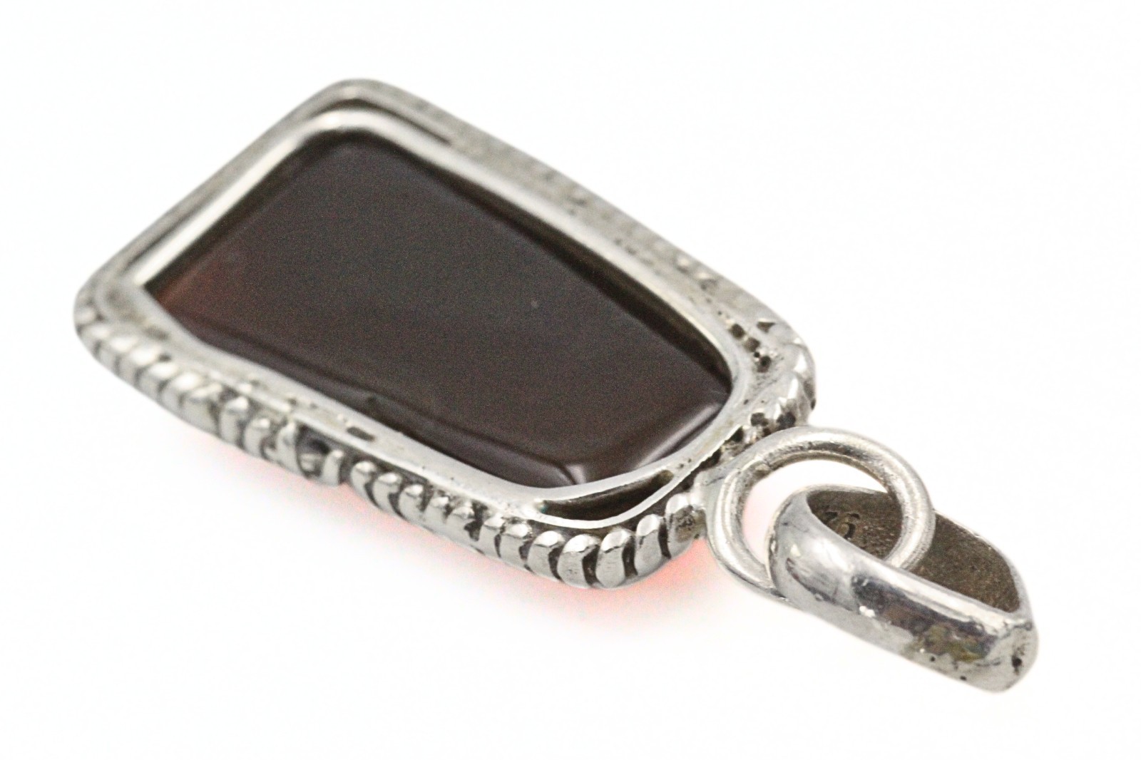 Amazing Rectangular Brown Agate Granulated Silver Plate Pendant