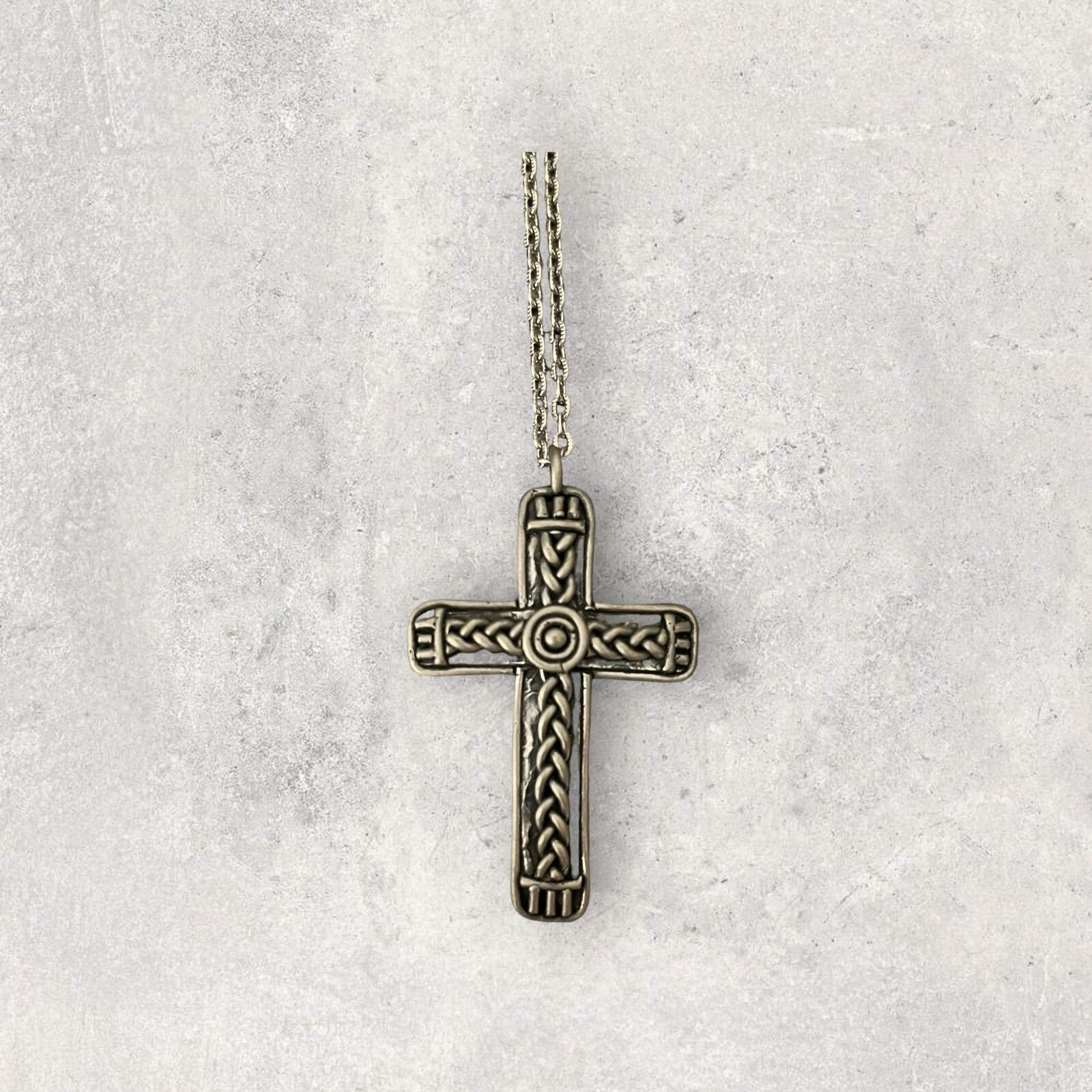 Vintage Estate Marcie USA Pewter Cross Pendant & Chain