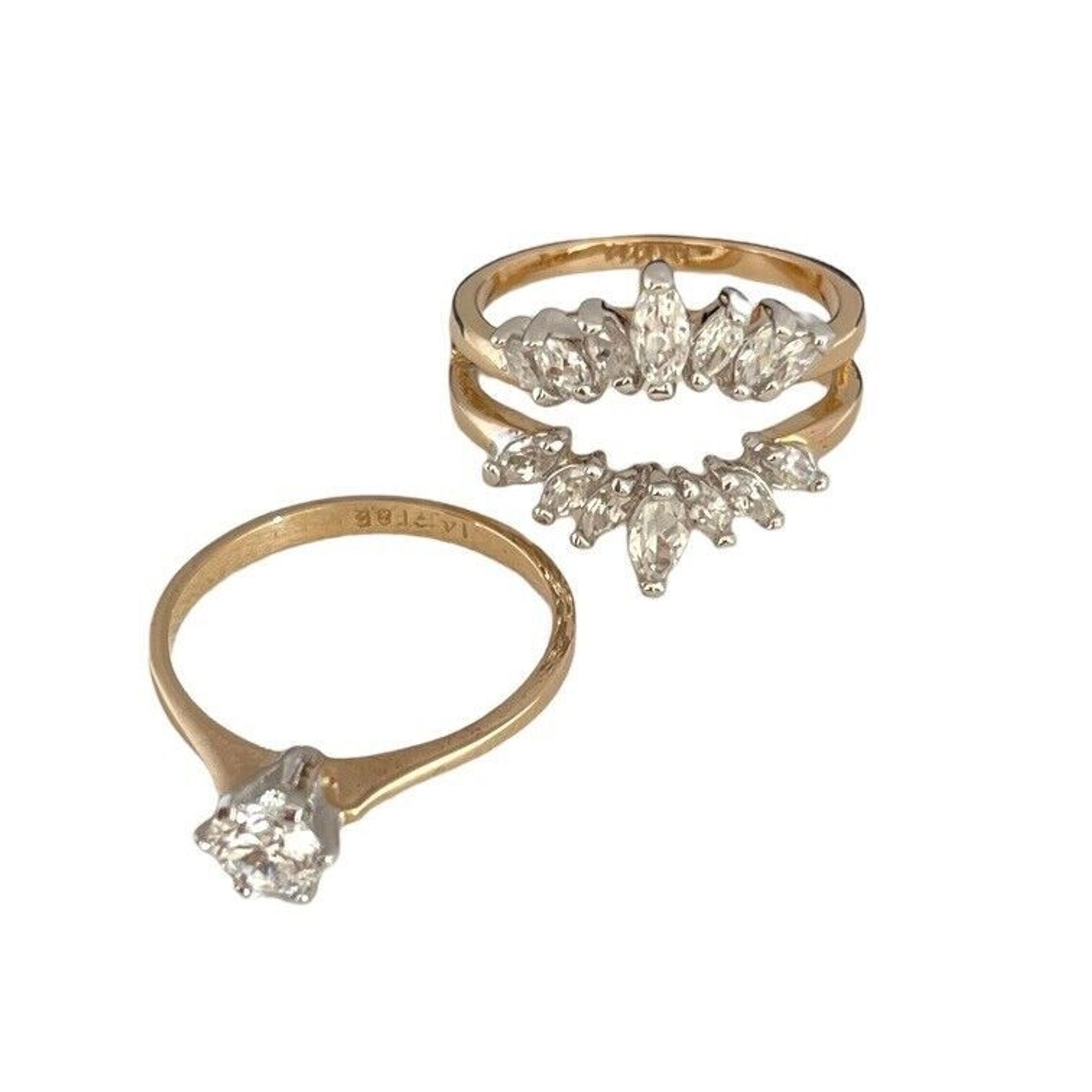 Vintage Wedding Ring Set Size 5 Cubic Zirconia 14K Gold Plate Mid-Century – 14F