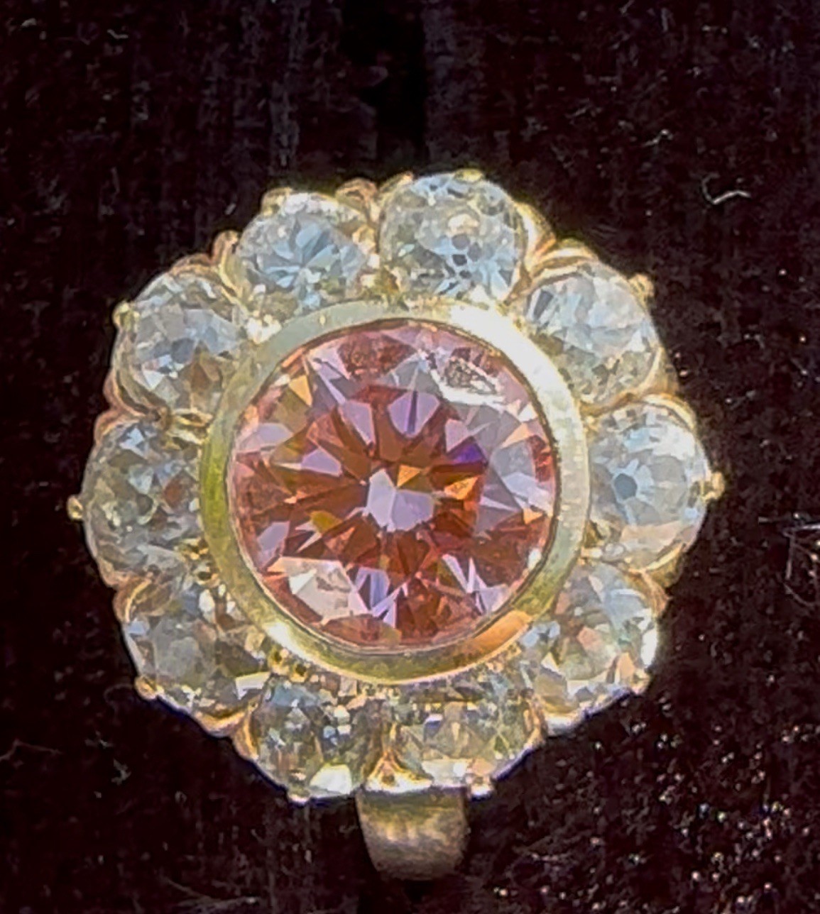 Vintage, Victorian, Yellow Gold, Old Cut Diamond, Pink Lab Diamond Ring.