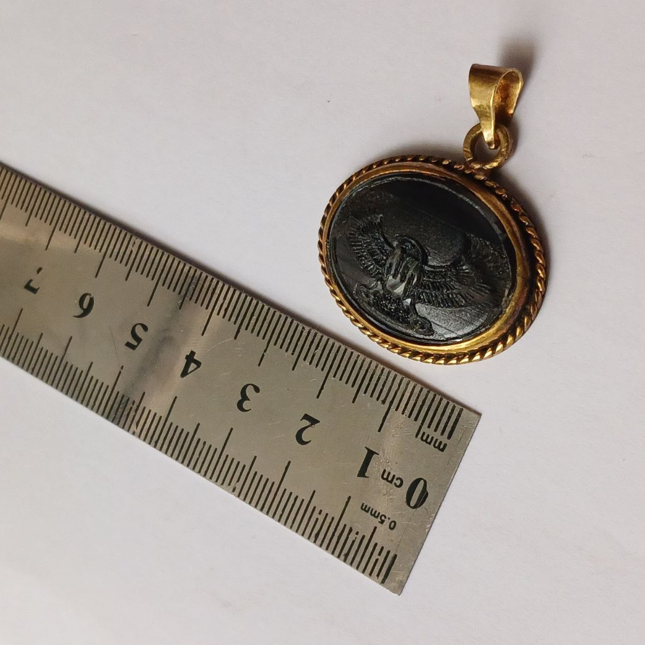 Brass pendant engraved eagle design handcrafted jewelry collectible