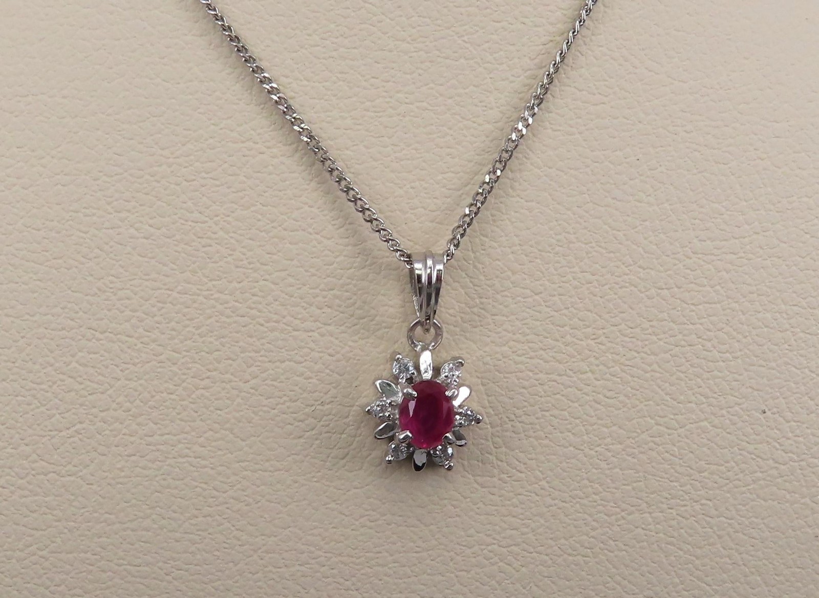 Vintage 0.30ct Ruby & 0.06ct Diamond Platinum 16 Inch Snowflake Necklace