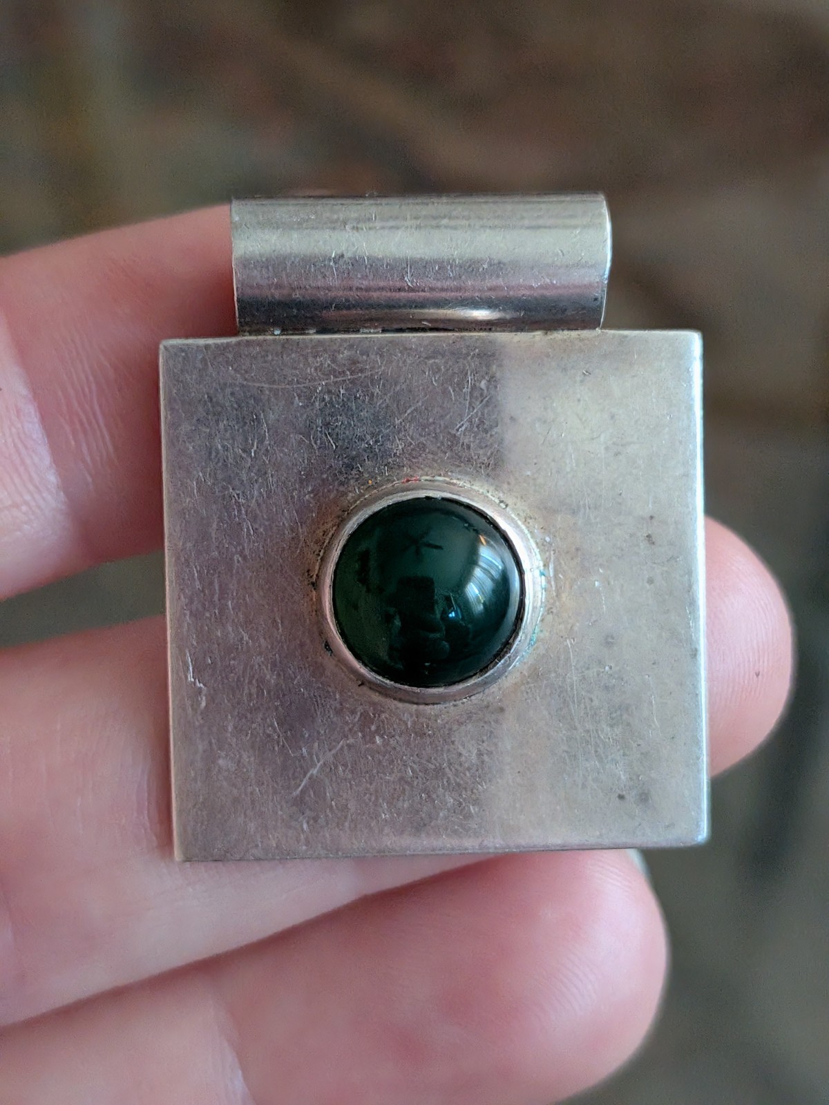 Vtg Modernist Stainless Steel Modern Geometric Slide Pendant Charm Sculptural