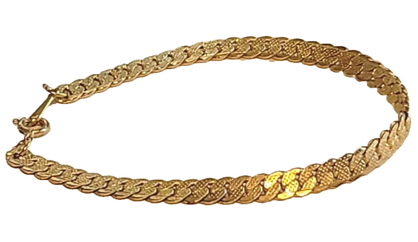Vintage 7″ Shiny Gold tone Interwoven Chain Bracelet Textured S pattern gbr-