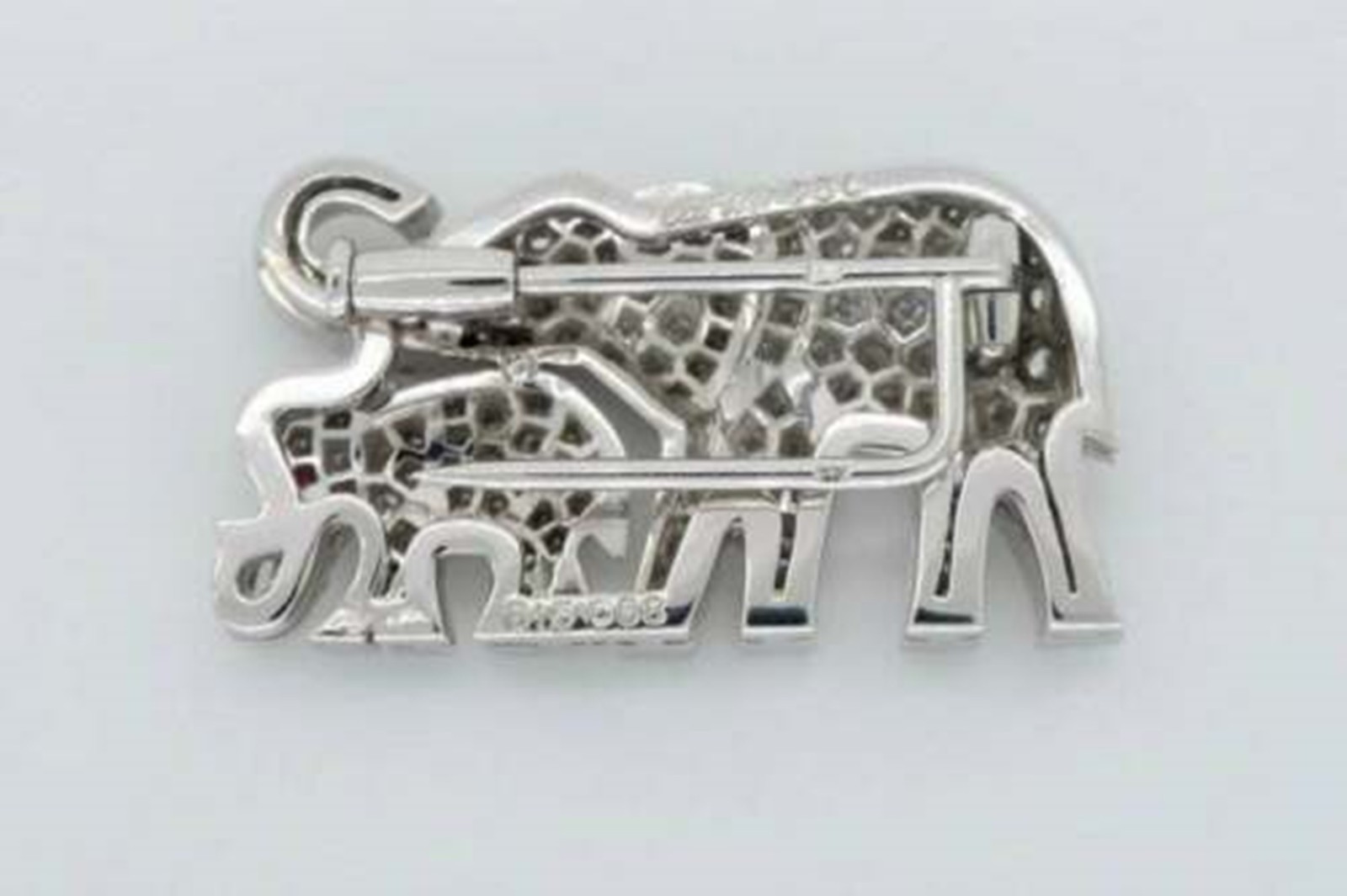 Elephant & Calf Inspire Art Deco Vintage Style Brooch 925 Silver Round CZ Stone
