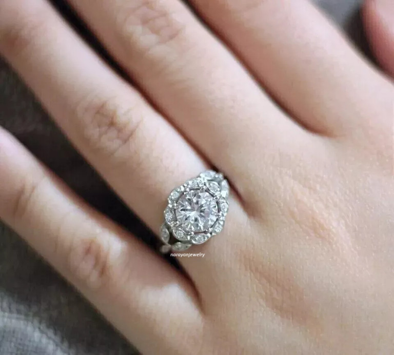 Vintage Art Deco Style Lab Created Diamond Engagement Ring 925 Sterling Silver