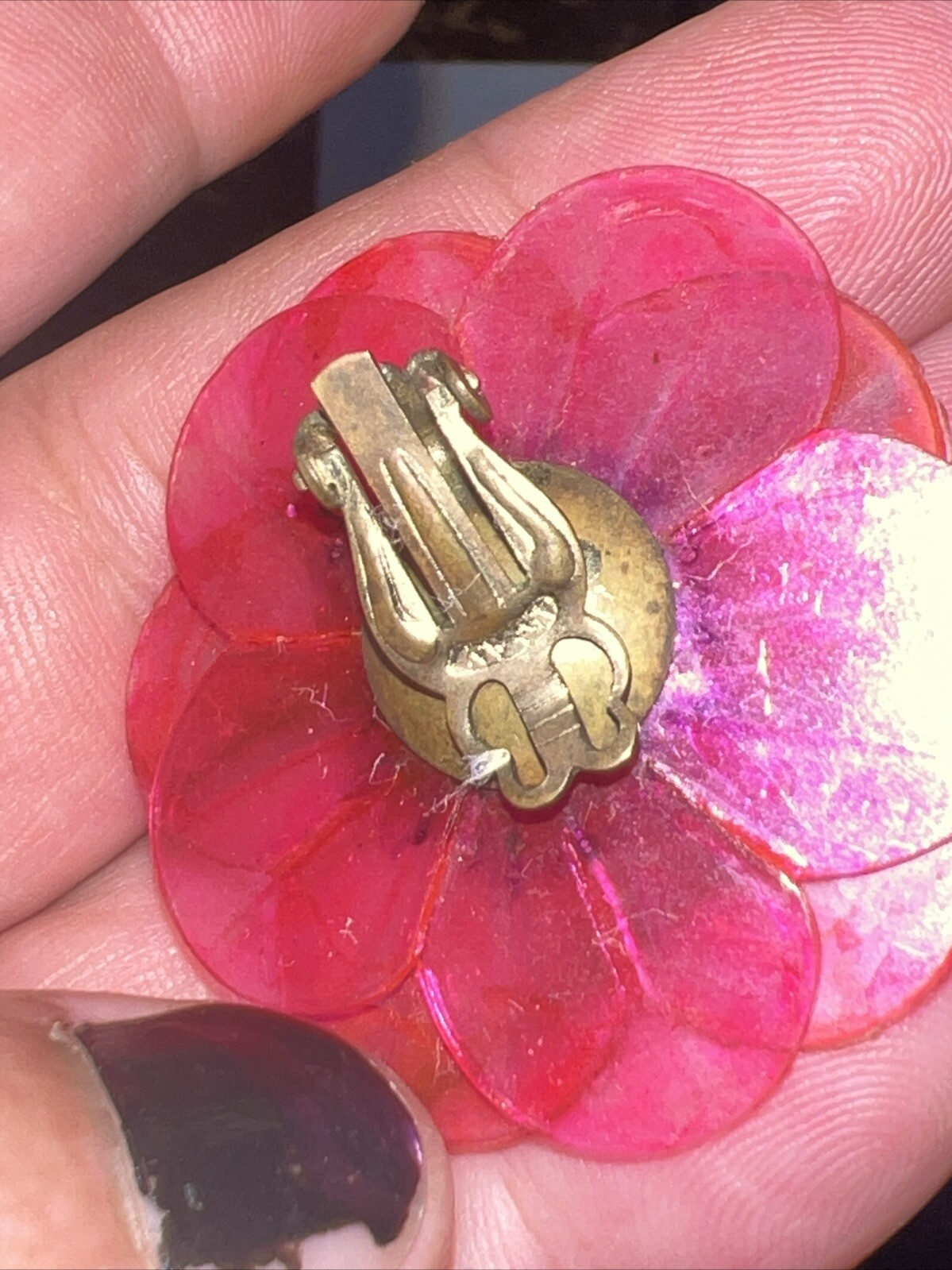 VTG Pink Acetate Flower Clip-on Earrings Marked Japan
