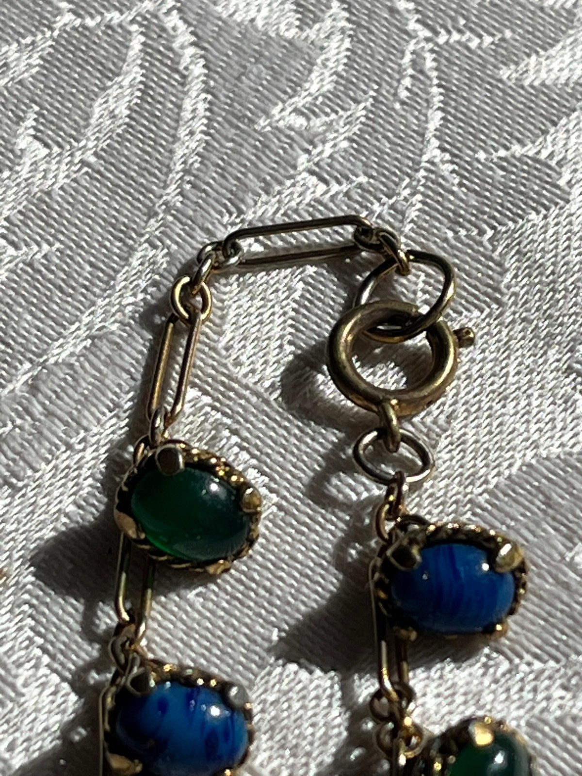 Vintage Egyptian Revival Gemstone Charm Bracelet Gold Tone 6.5”