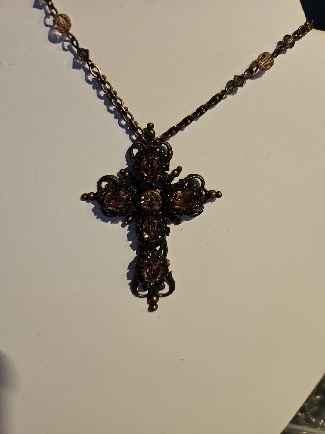 vintage Liz Paiacios Necklace with Cross pendant rhinestones