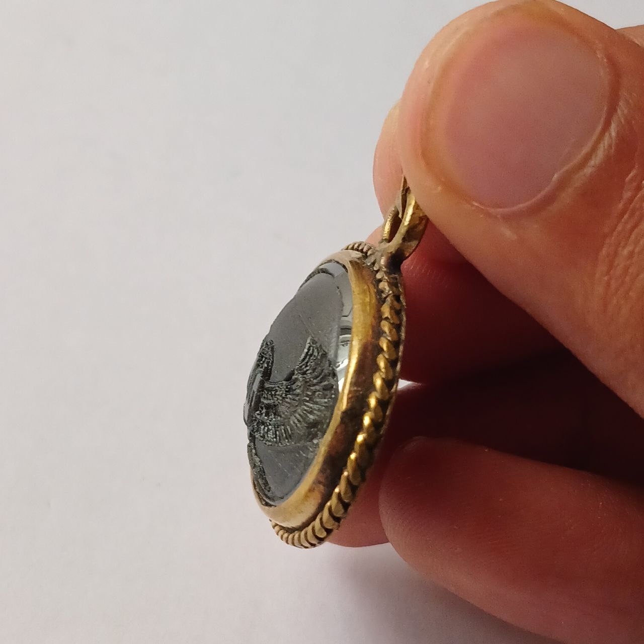 Brass pendant engraved eagle design handcrafted jewelry collectible