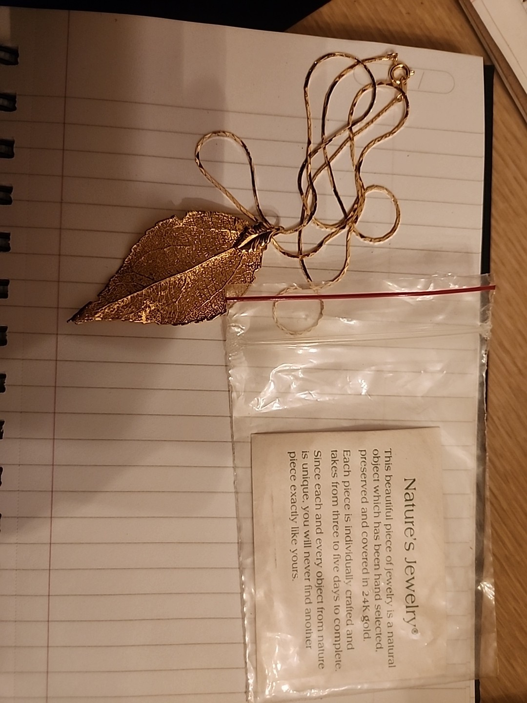 Vintage Nature’s Jewelry 24k Gold Dipped Leaf Pendant And Chain