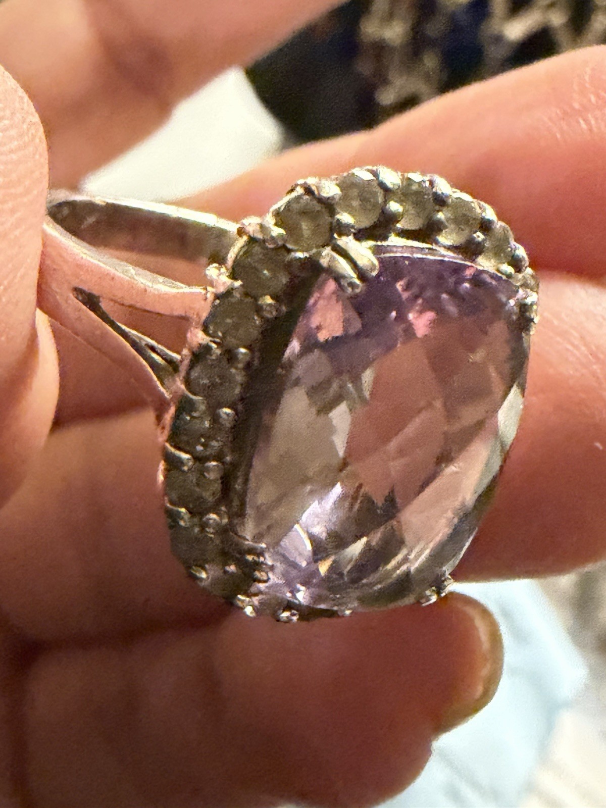 Faceted Amethyst White Topaz Ring 925 Sterling Silver Vintage Sz 9-3/4”