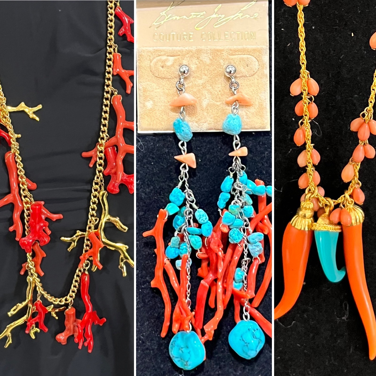Kenneth J Lane – Coral Necklace / Earrings And Tribal Tooth Necklace (Set of 3)