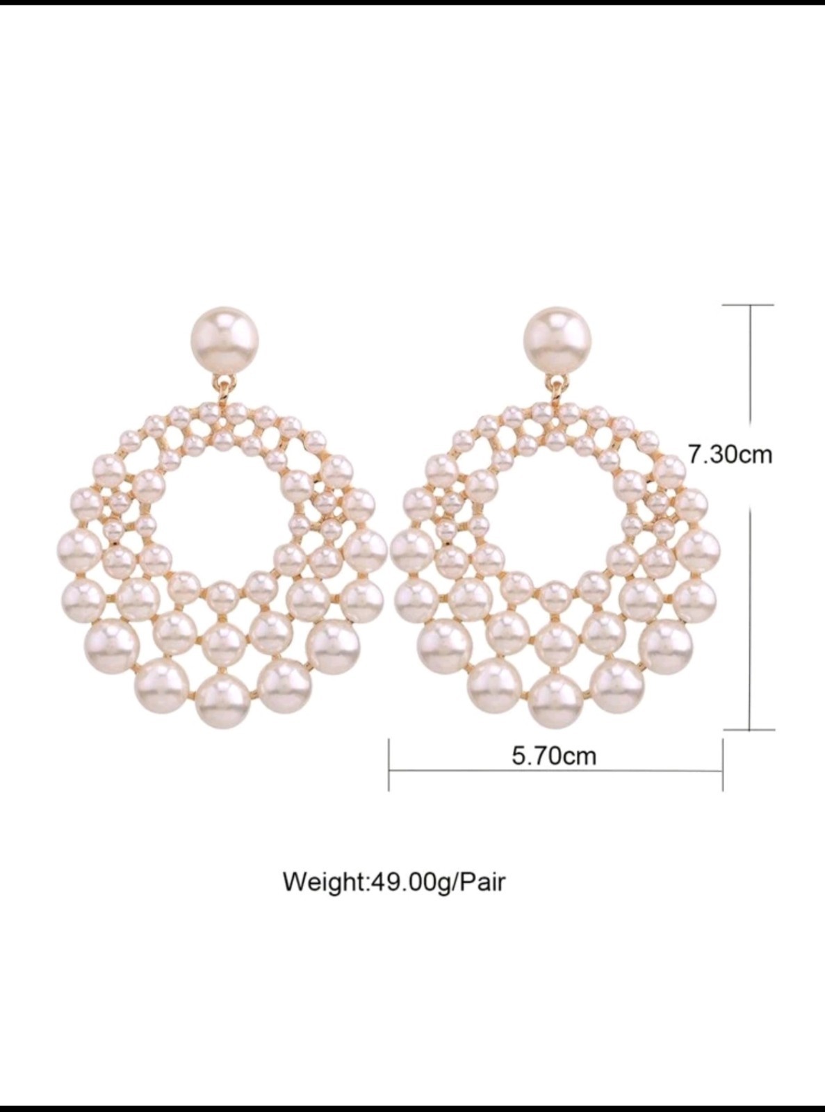 Sehuoran Large Size Zinc Alloy Faux Pearl Drop Earrings With Geometric Pendants