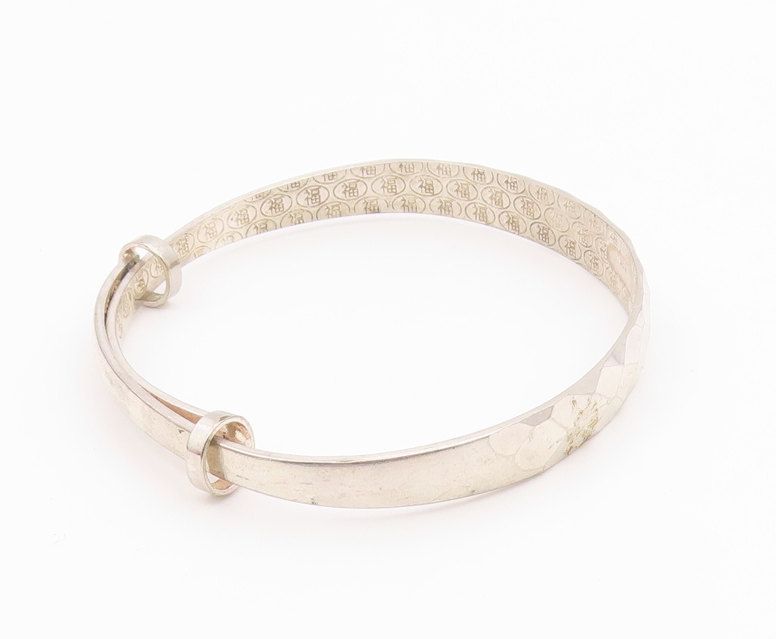 CHINESE 925 Silver Vintage Diamond Pattern Hidden Message Bracelet BT9363