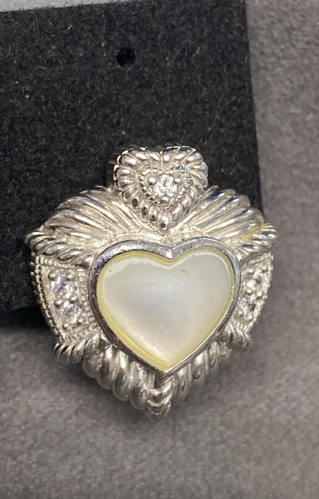 Judith Ripka Sterling Silver MOP Heart Earrings CZ