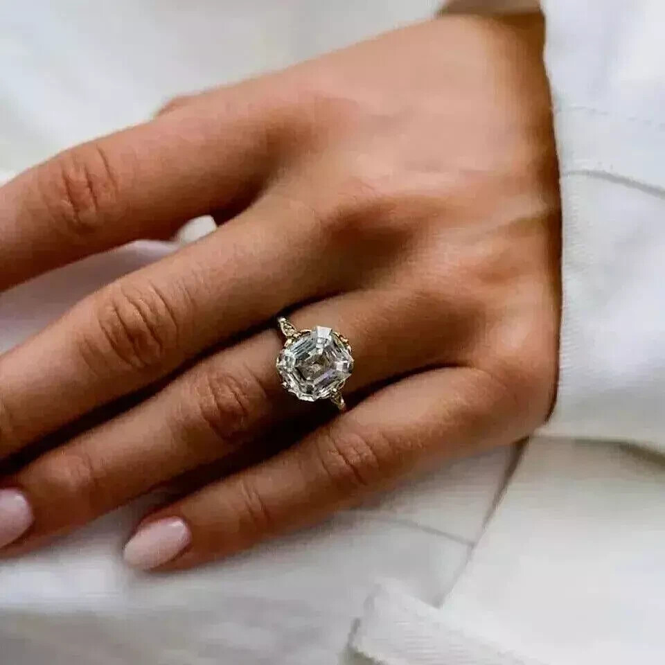 Art Deco Style 3.5Ct Asscher Cut Lab Created Diamond 14K Gold FN Engagement Ring