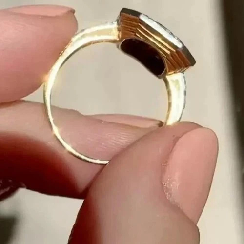 Vintage Art Deco LabCreated Ruby Diamond Double Halo Engagement 14K Gold FN Ring