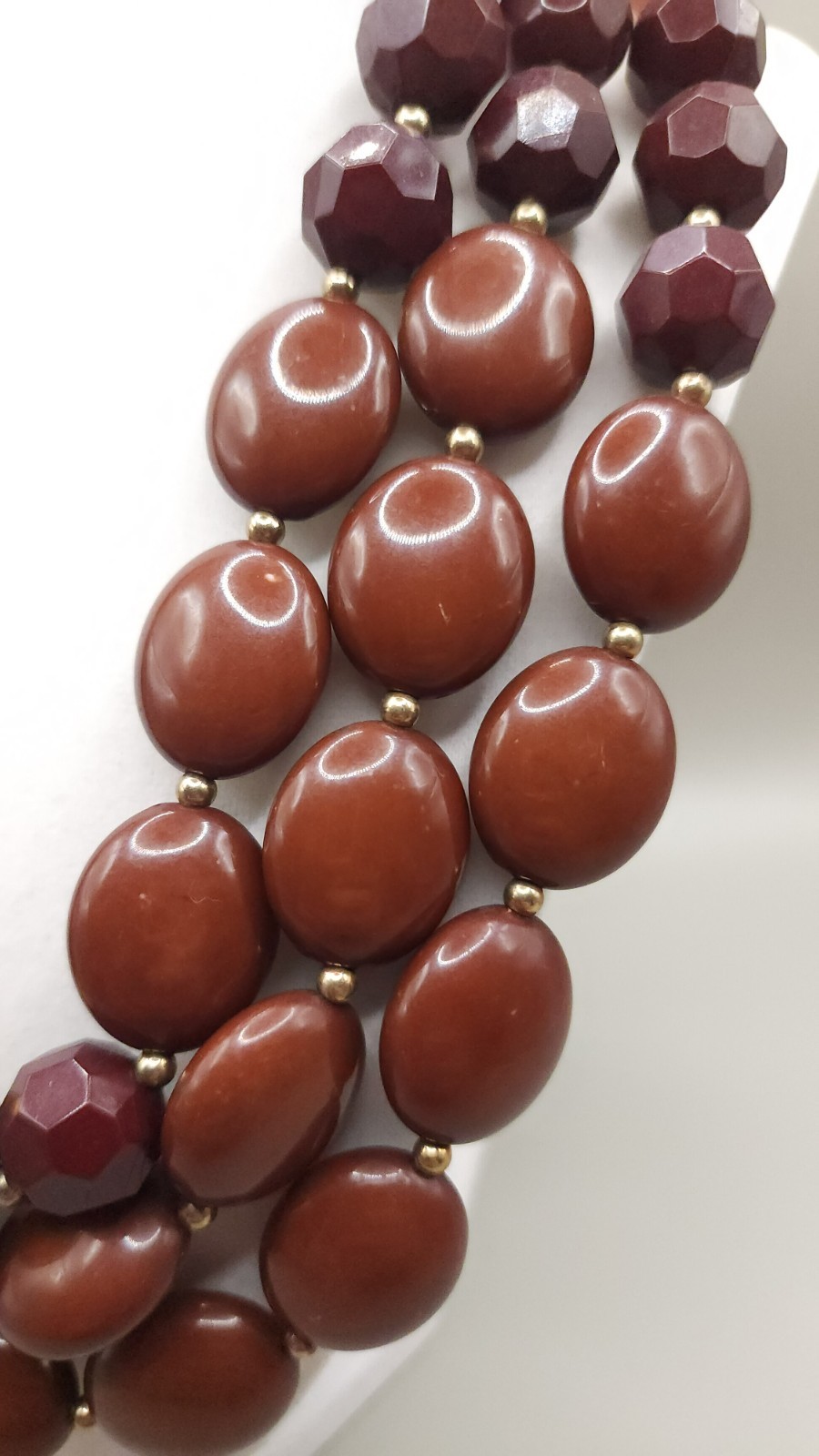Vintage Chunky Beaded Statement Necklace Multi Strand Autumn Brown Resin Bib 21″