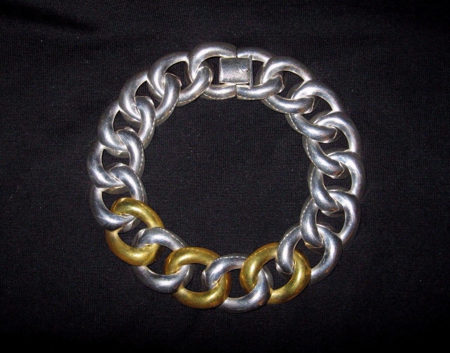 Dramatic Sterling Silver Brass 1.5″ Cuban Curb Link Collar Necklace Taxco TD-39