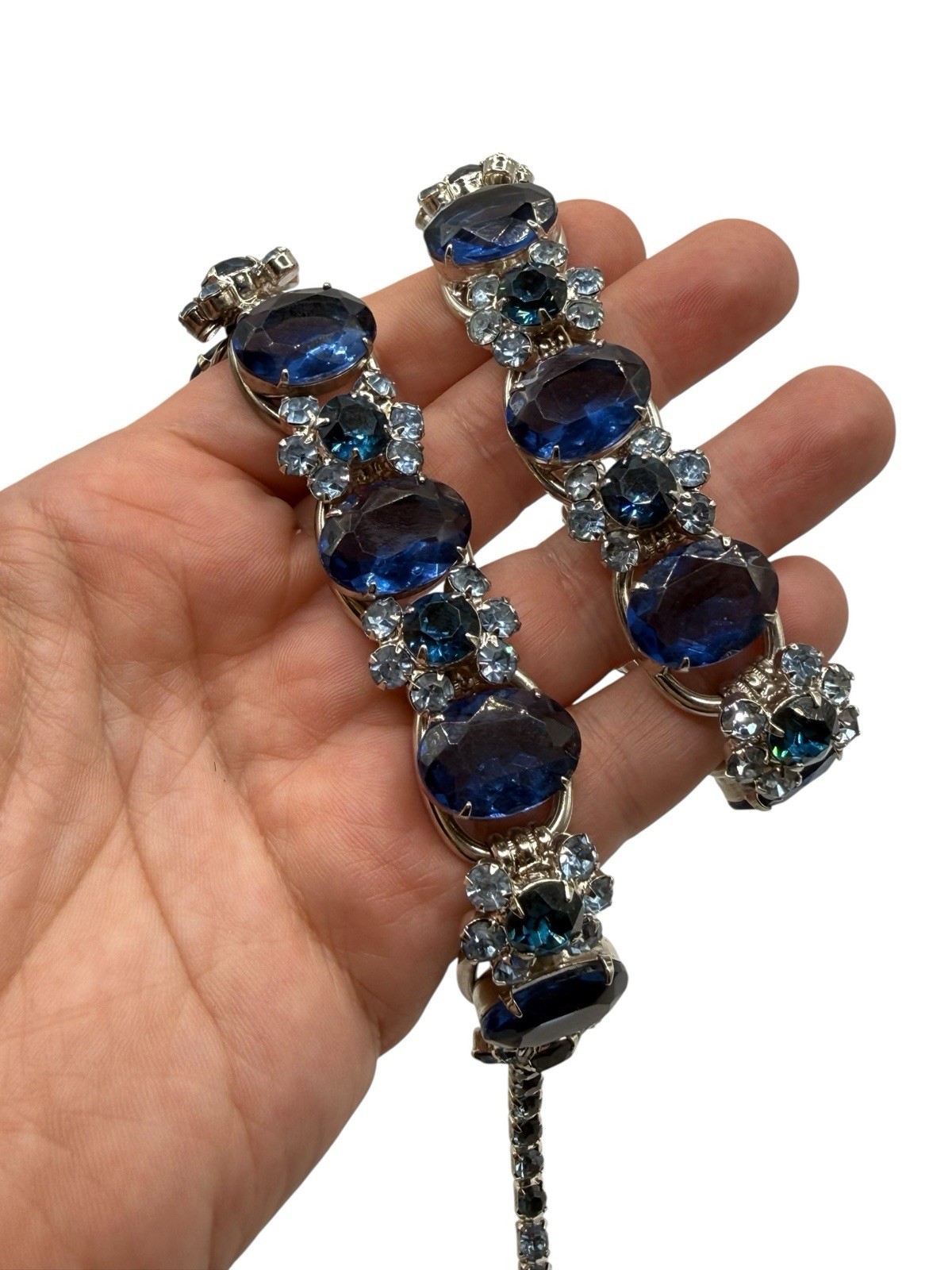 Vintage Juliana Blue Rhinestones Necklace & Bracelet Set 5 Links