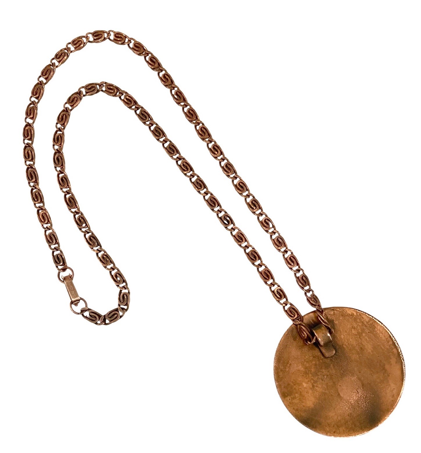 VINTAGE BELL TRADING POST Solid Copper TURQUOISE Pendant Fancy Link Necklace