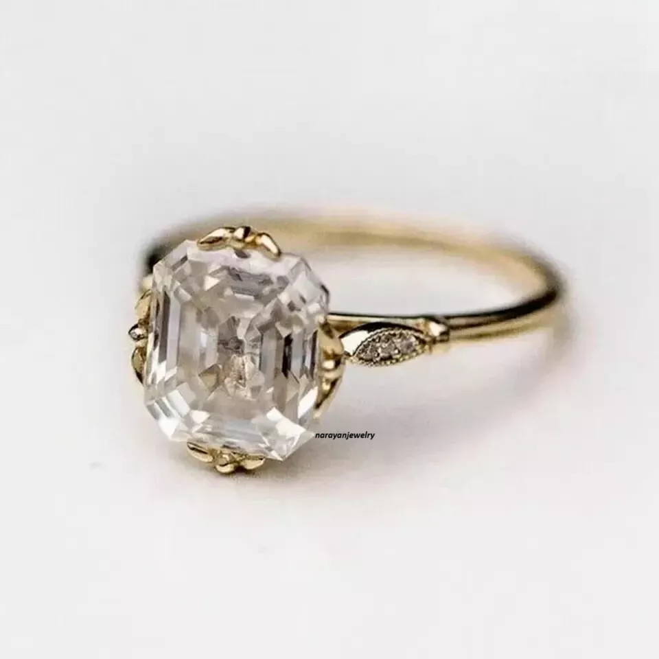 Art Deco Style 3Ct Asscher Cut Lab-Created Diamond Engagement Gold Filled Ring