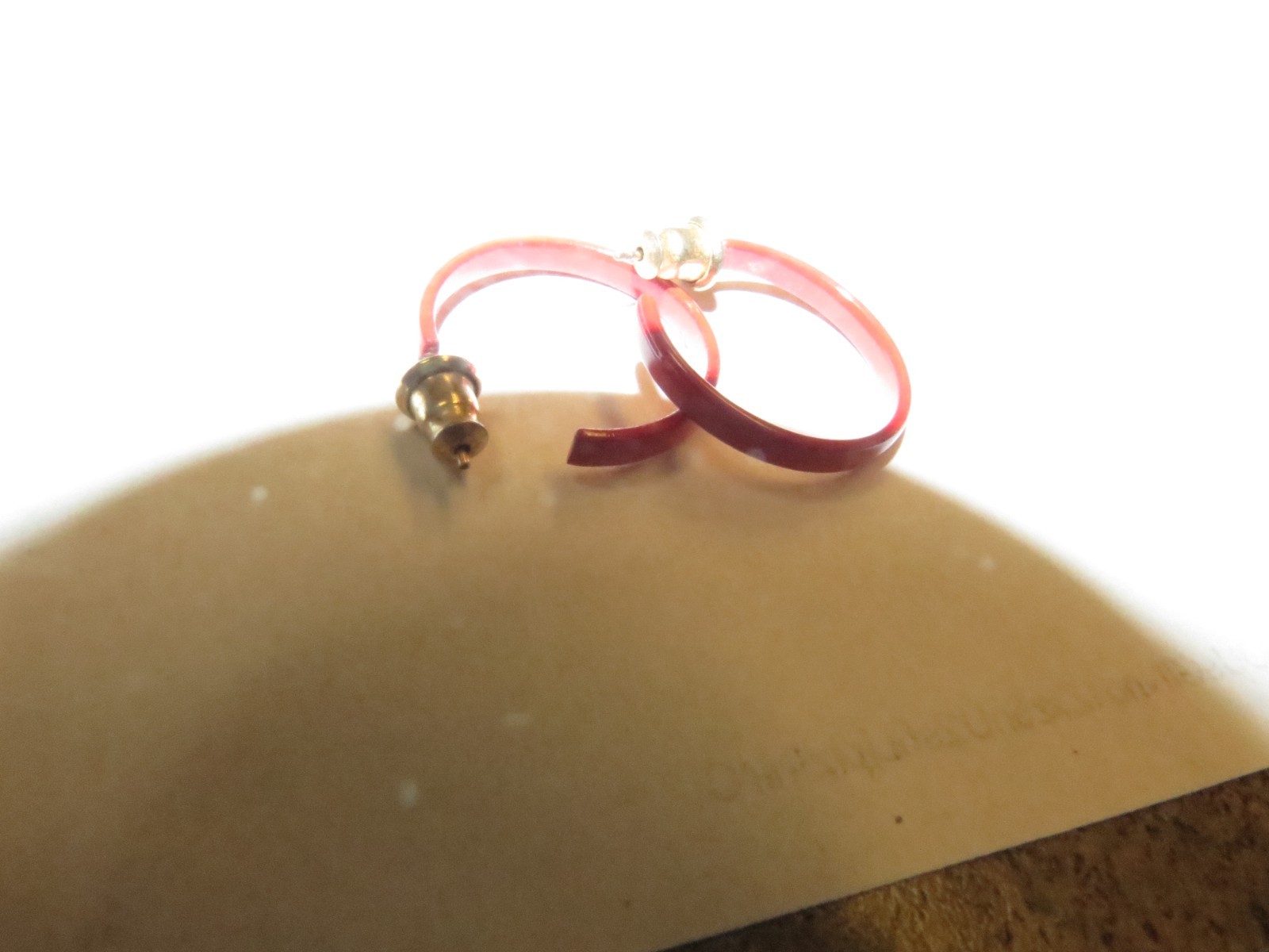 Small Red Tone Open Hoop Pierced Earrings, Vintage, 7/8″