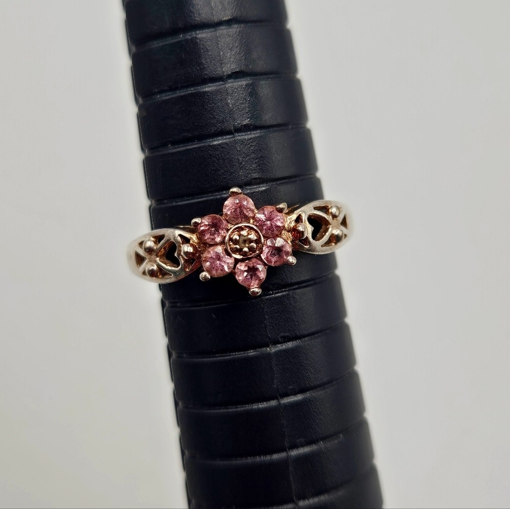 VINTAGE HAN Sterling Silver 925 Pink Stone Flower Ring Size 8.25 Helen Andrews