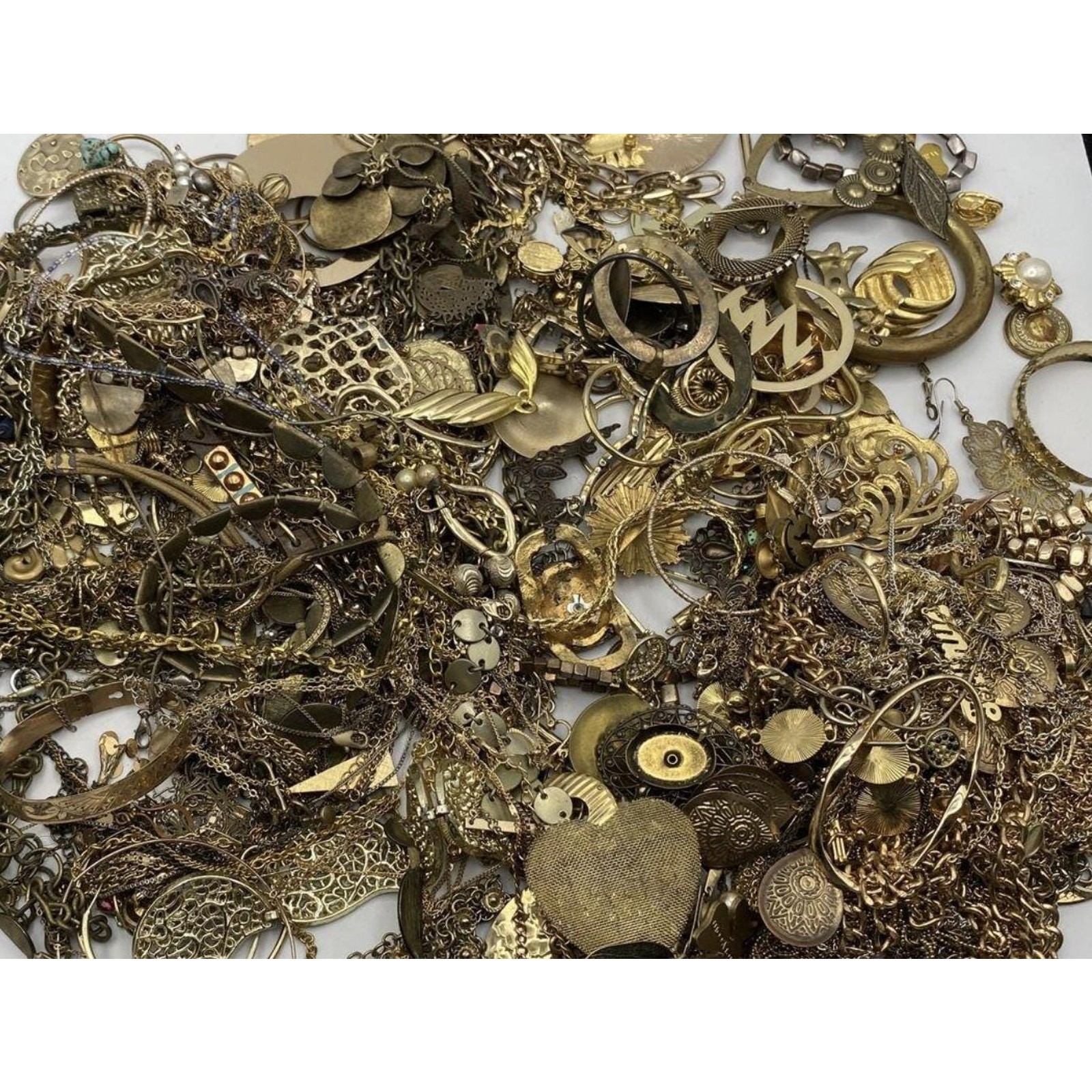3 lbs Goldtone Costume Jewelry Jar Lot – Mystery Estate Unsearched VTG -READ