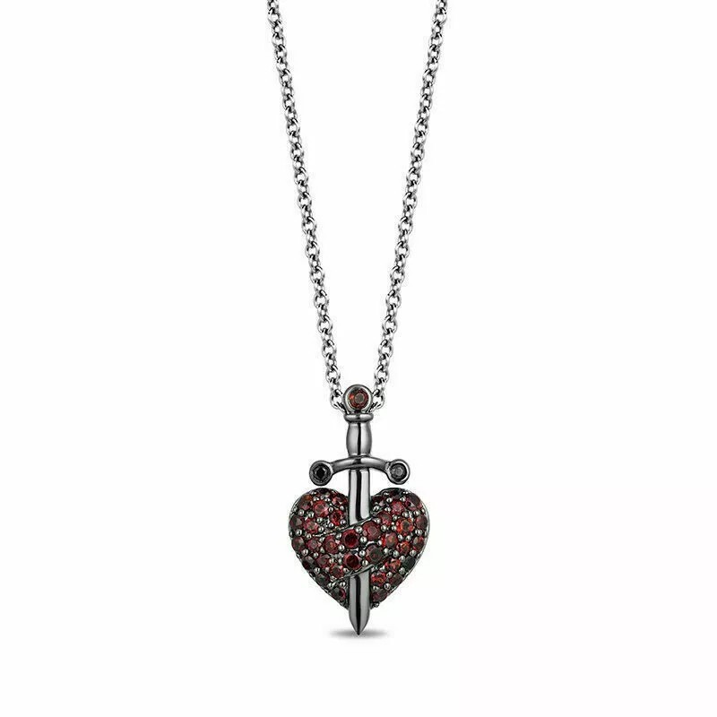 Vintage Art Deco Round Ruby Lab Created Diamond 14K White Gold Plated Pendant