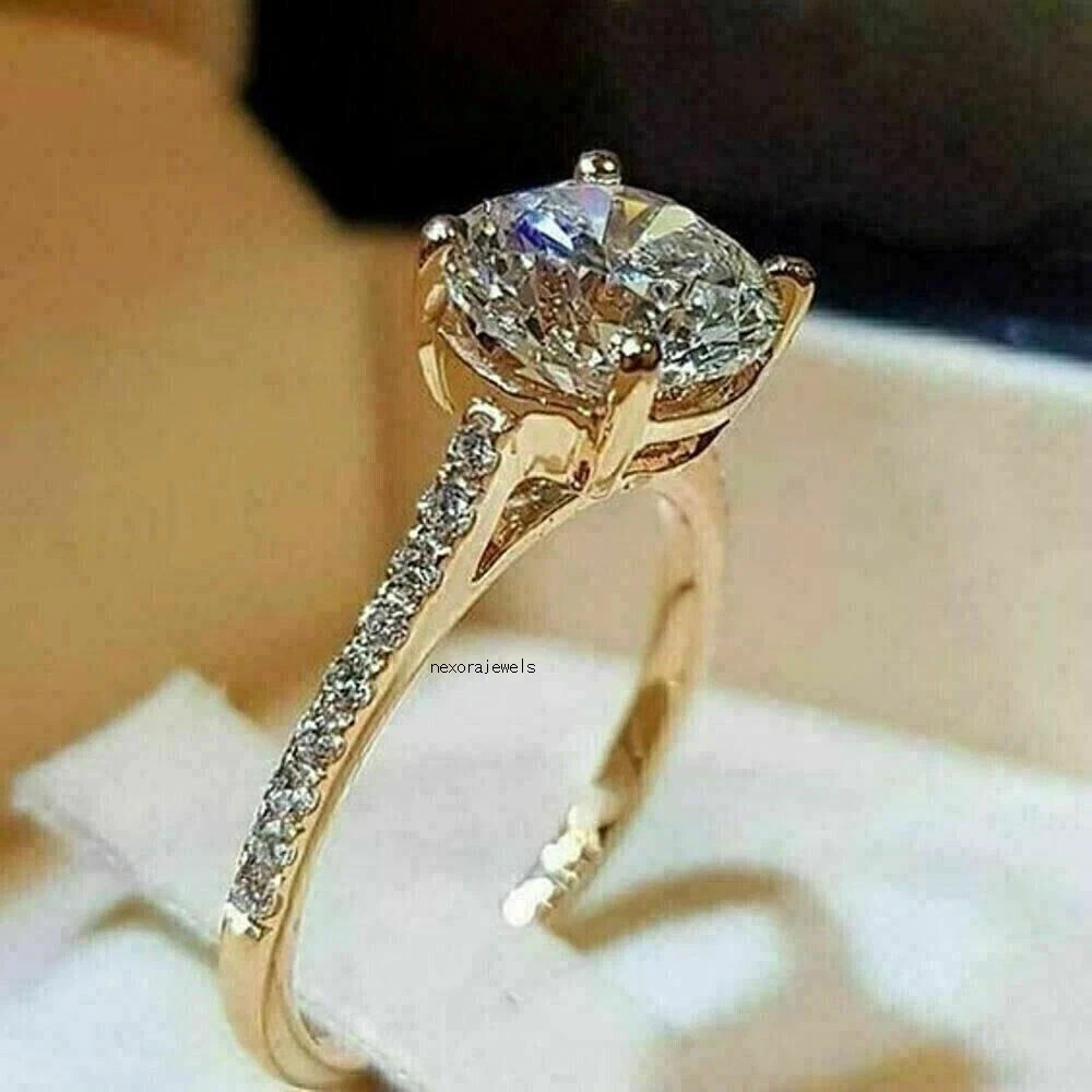 3Ct Round Lab Created Diamond Women Engagement 14K Gold Finish Wedding Ring